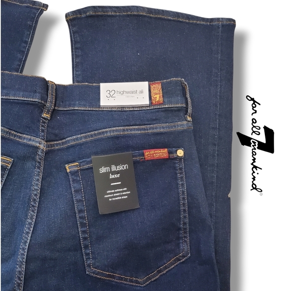 7 For All Mankind Highwaist Indigo Ali Slim Illusion Bootcut Flare Jeans Size 32 - Picture 6 of 11